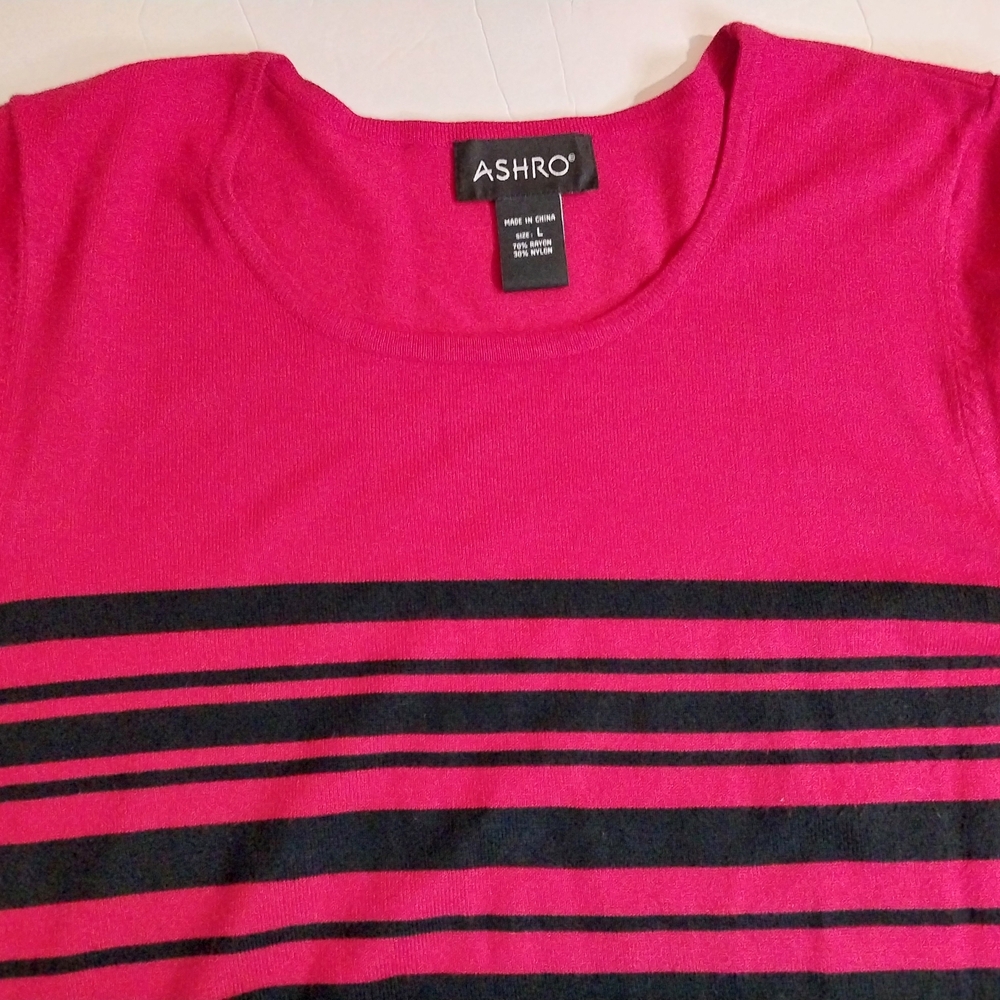 Ashro Dress Sweater Large Elegant Red and Black Striped Dress - Picture 6 of 13